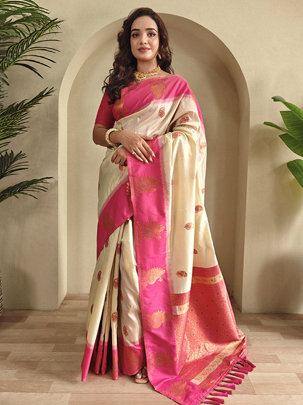 Designer Dual Tone Silk Saree – Zari Weaves with Peacock & Mango Motifs SA525-658