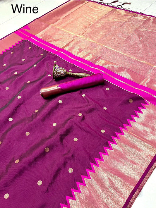Heavy Banarasi Silk Saree with Gold Zari & Contrast Blouse SA625-820
