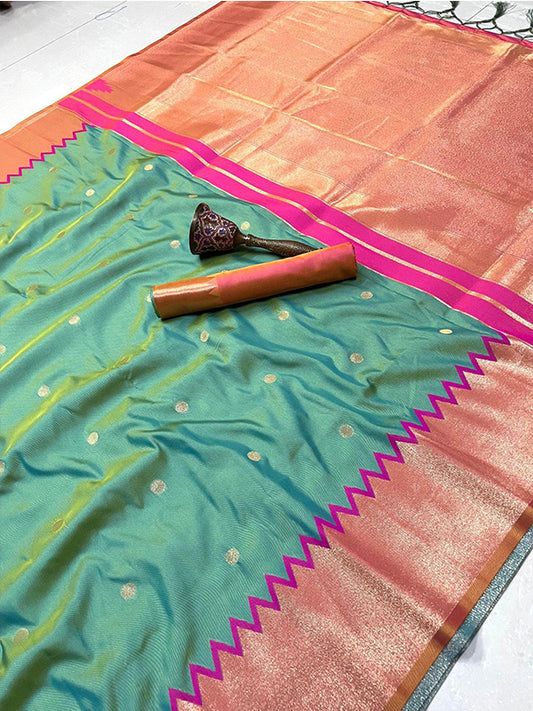 Heavy Banarasi Silk Saree with Gold Zari & Contrast Blouse SA625-821