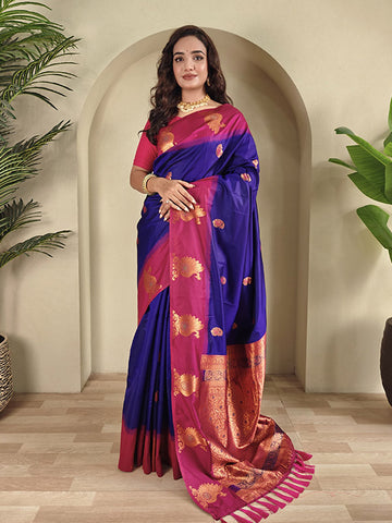 Designer Dual Tone Silk Saree – Zari Weaves with Peacock & Mango Motifs SA525-659
