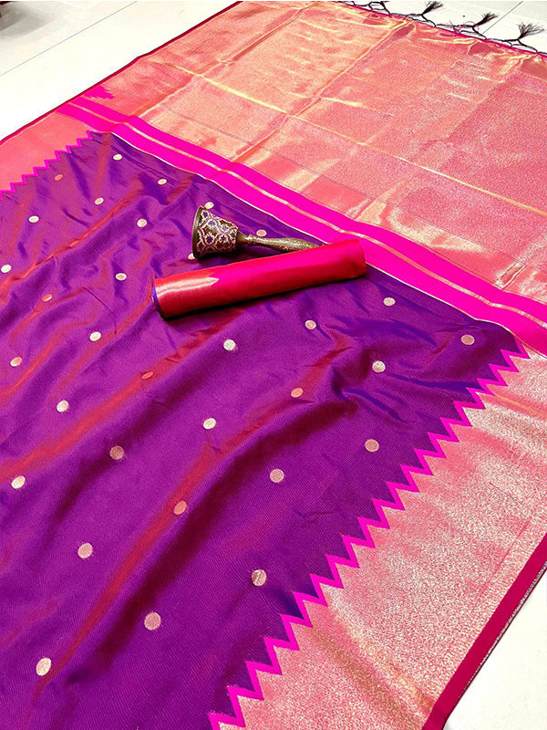 Heavy Banarasi Silk Saree with Gold Zari & Contrast Blouse SA625-822