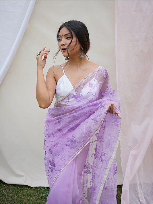 Superb Soft Refined Organza Silk Saree with Lucknowi Thread Chikankari & Viscose Work Border SA625-749
