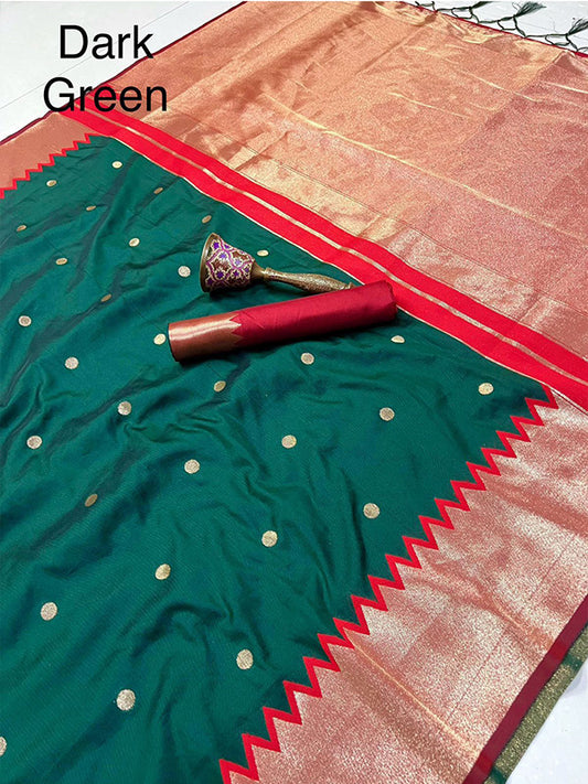 Heavy Banarasi Silk Saree with Gold Zari & Contrast Blouse SA625-823