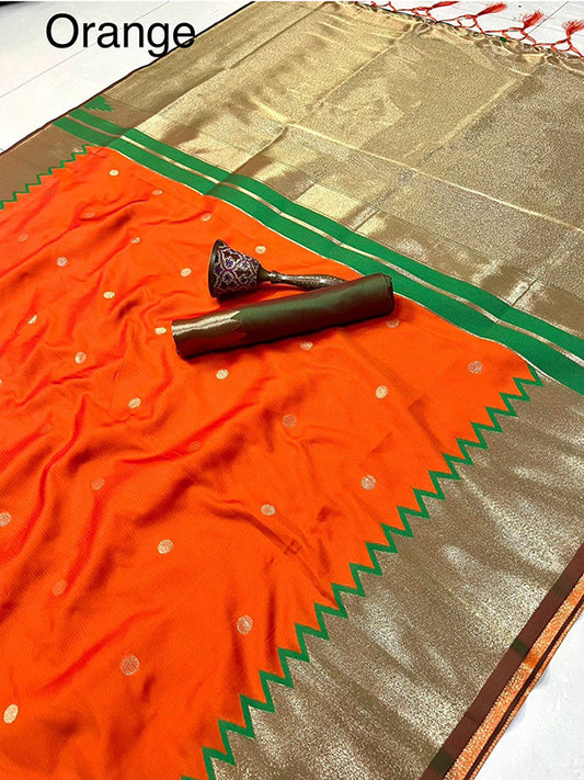 Heavy Banarasi Silk Saree with Gold Zari & Contrast Blouse SA625-824