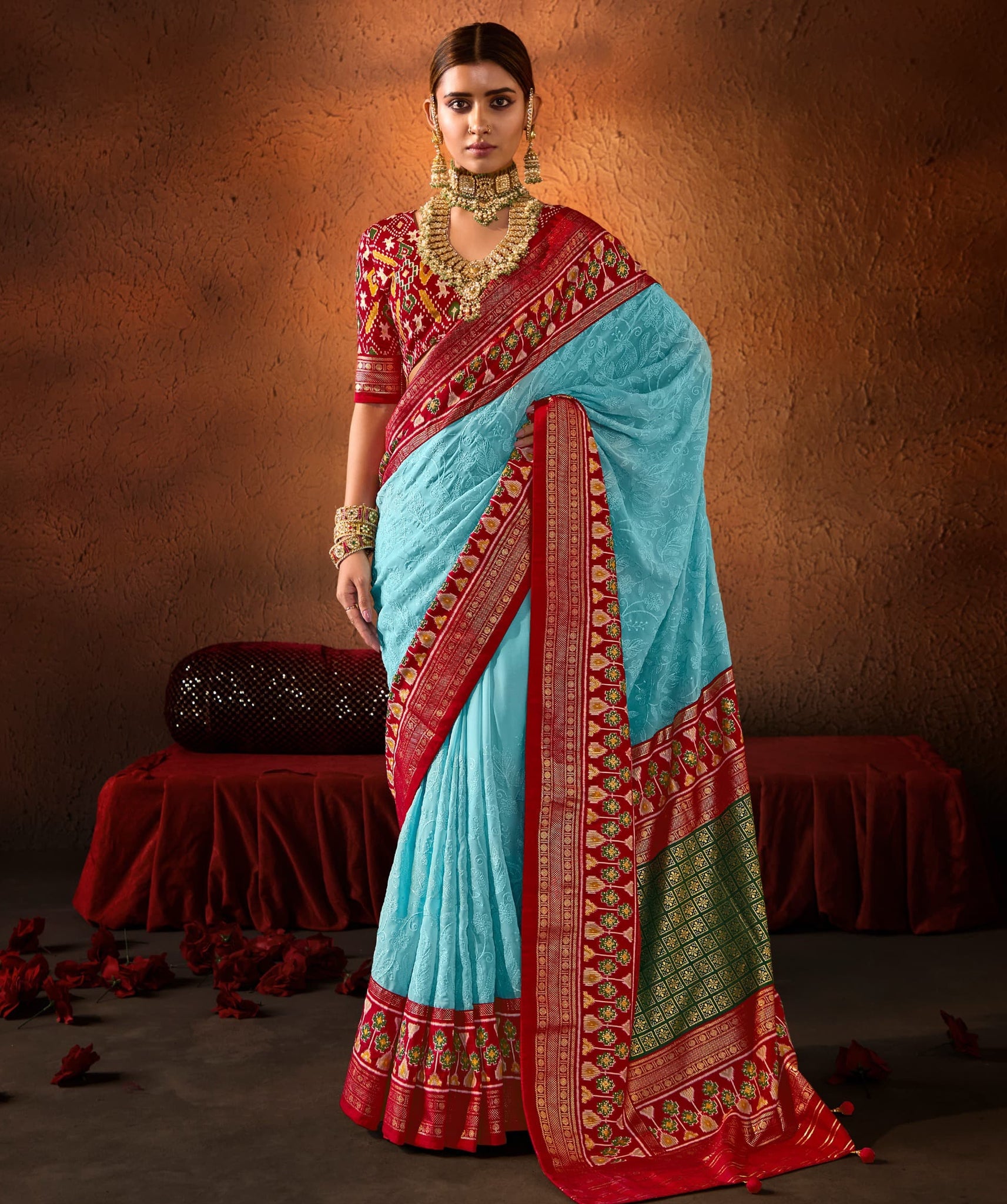 Georgette Silk With Chickankari Embroidery Border SA1125-1390