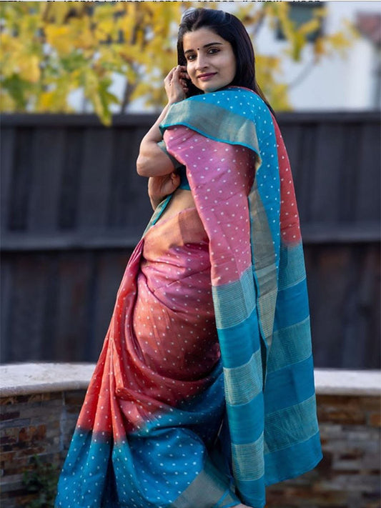 Linen Printed Saree with Gold Zari Border SA125-272