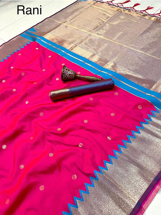 Heavy Banarasi Silk Saree with Gold Zari & Contrast Blouse SA625-825