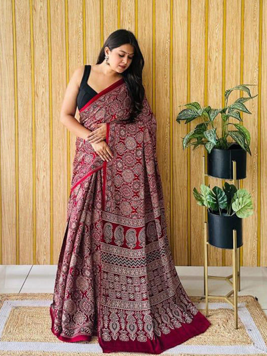 Soft Semi Gaji Ajrakh Saree   ! SA425-508