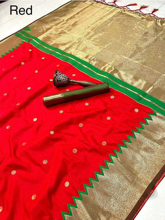 Heavy Banarasi Silk Saree with Gold Zari & Contrast Blouse SA625-826