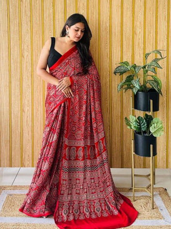 Soft Semi Gaji Ajrakh Saree   ! SA425-508