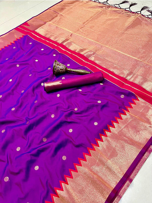 Heavy Banarasi Silk Saree with Gold Zari & Contrast Blouse SA625-827