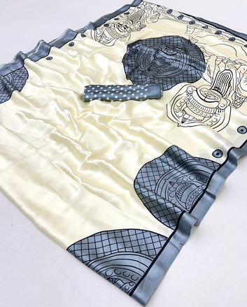 Ajrakh Style Satin Crepe Printed Saree SA1125-1385