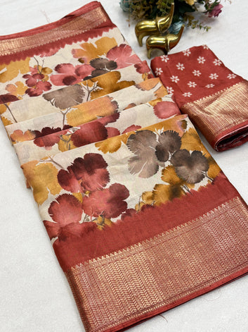 Beautiful Floral Print Dola Silk Saree with Zari Accents SA1025-1275