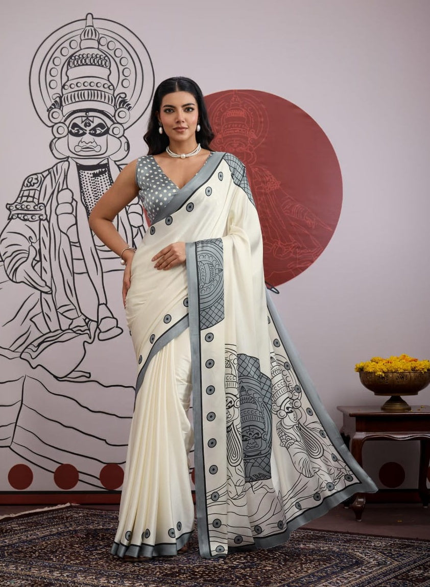 Ajrakh Style Satin Crepe Printed Saree SA1125-1385