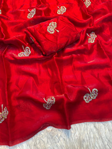 Dual Shaded Satin Saree with Zari & Sequence Floral Butti SA1225-1618