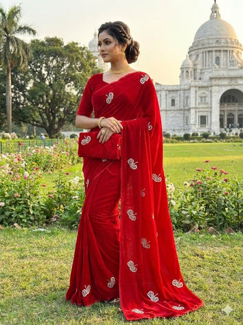 Dual Shaded Satin Saree with Zari & Sequence Floral Butti SA1225-1618