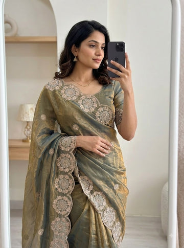 Silk Saree with Coding & Embroidered Sequin Work SA826-2130