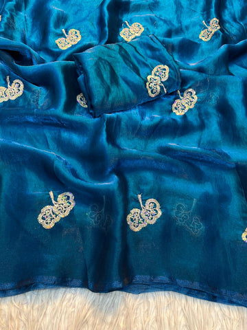 Dual Shaded Satin Saree with Zari & Sequence Floral Butti SA1225-1619