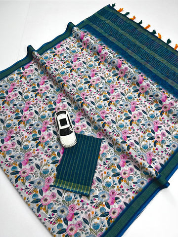 Linen Digital Printed Saree with Fumka (latakan)SA725-849