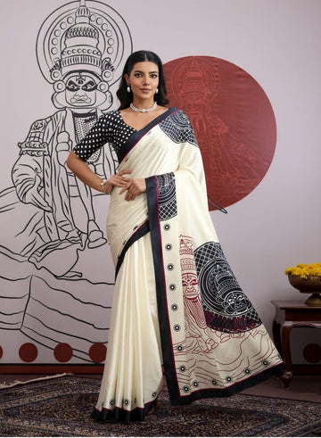 Ajrakh Style Satin Crepe Printed Saree SA1125-1386