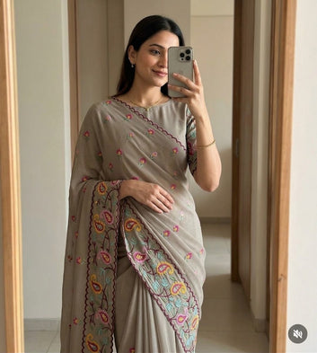 Georgette Saree with Beautiful Embroidered Work SA826-2131