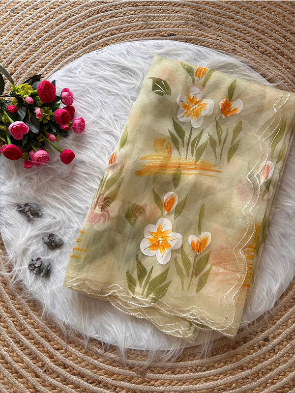 BeautifulHandpainted Organza Silk Saree with Sparkling Border Work SA625-735
