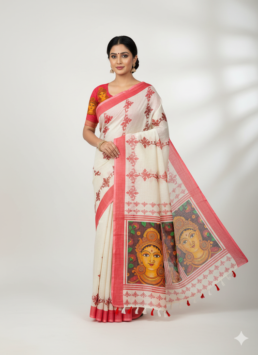 Red Devi – Durga Puja Special Linen Saree  SA825-1139