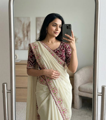 Georgette Saree with Multi Embroidery & Contrast Arco with Running Blouse SA826-2132