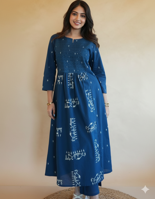 Malmal Cotton Printed Anarkali Kurta with Dupatta || SA925-1246