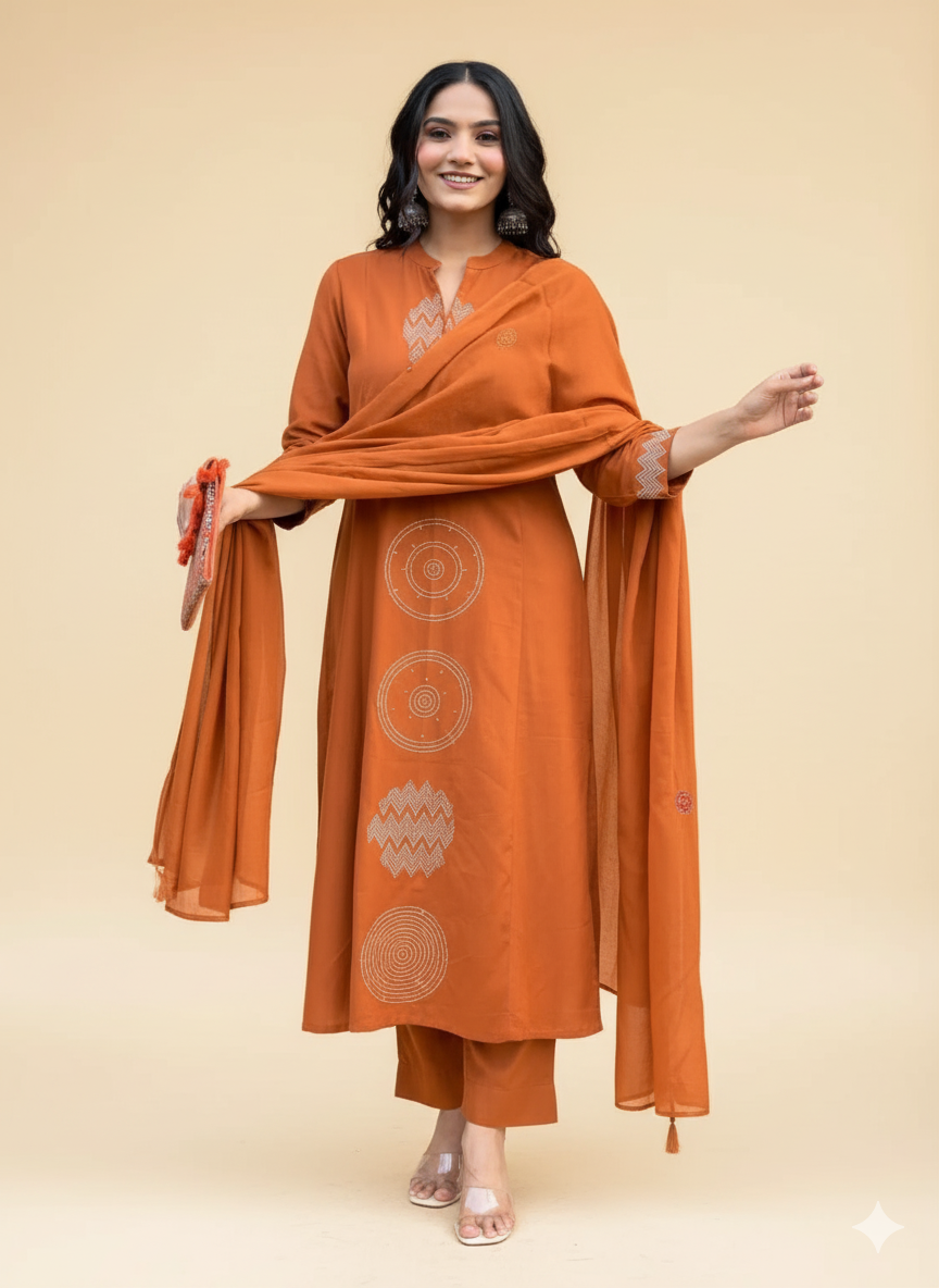 Ready-to-Stitch Embroidered Cotton Suit Set || SA925-1244