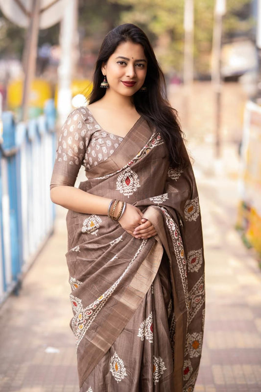 Soft Silk Slub Woven Saree with Batik Print SA725-901