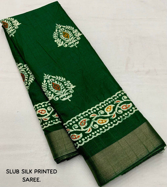 Soft Silk Slub Woven Saree with Batik Print SA725-902