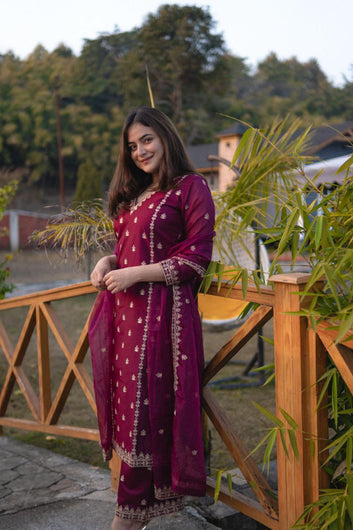 Elegant Wine Chanderi Sharara Style Kurta Set|| SA725-940