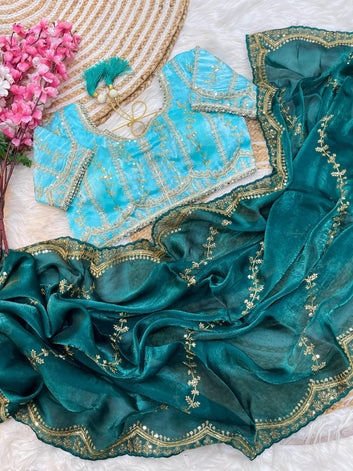 Elegant 3mm Sequin Embroidered Leheriya Saree  SA725-912