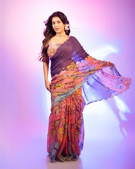 Butterfly Bliss – Soft Teby Silk Saree with Digital Print SA725-929