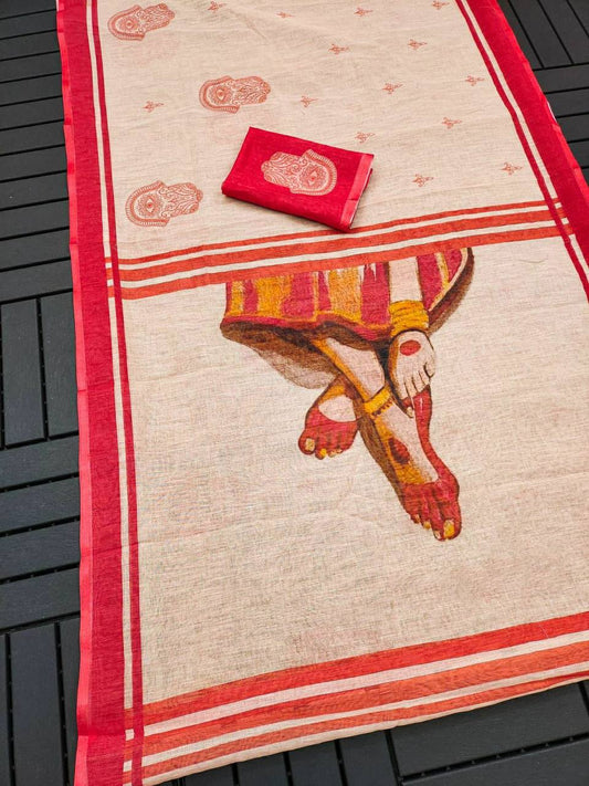 Red Devi – Durga Puja Special Linen Saree  SA825-1025