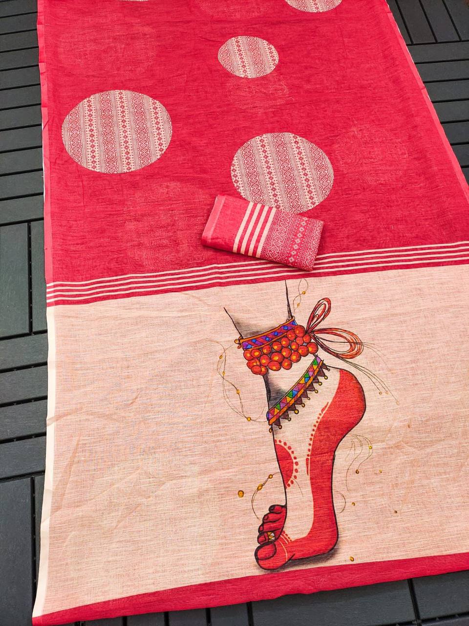 Red Devi – Durga Puja Special Linen Saree  SA825-1026