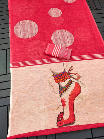 Red Devi – Durga Puja Special Linen Saree  SA825-1026