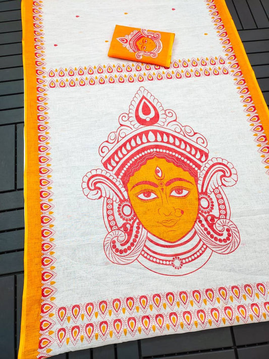 Red Devi – Durga Puja Special Linen Saree  SA825-1028