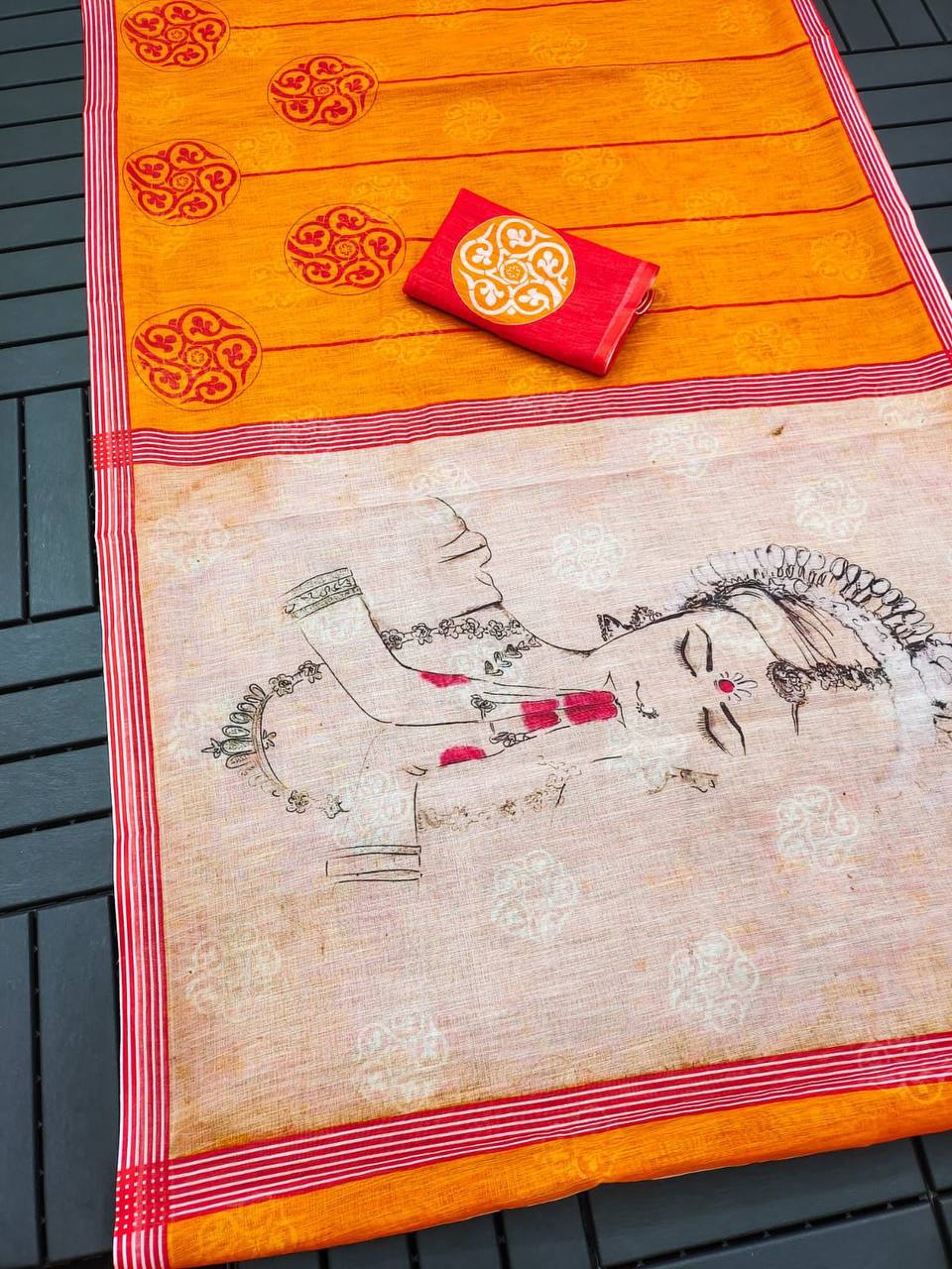 Red Devi – Durga Puja Special Linen Saree  SA825-1030