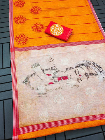 Red Devi – Durga Puja Special Linen Saree  SA825-1030