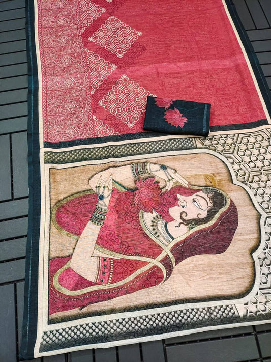 Red Devi – Durga Puja Special Linen Saree  SA825-1031