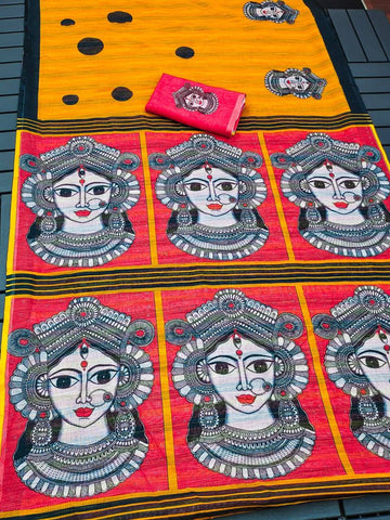 Red Devi – Durga Puja Special Linen Saree  SA825-1032