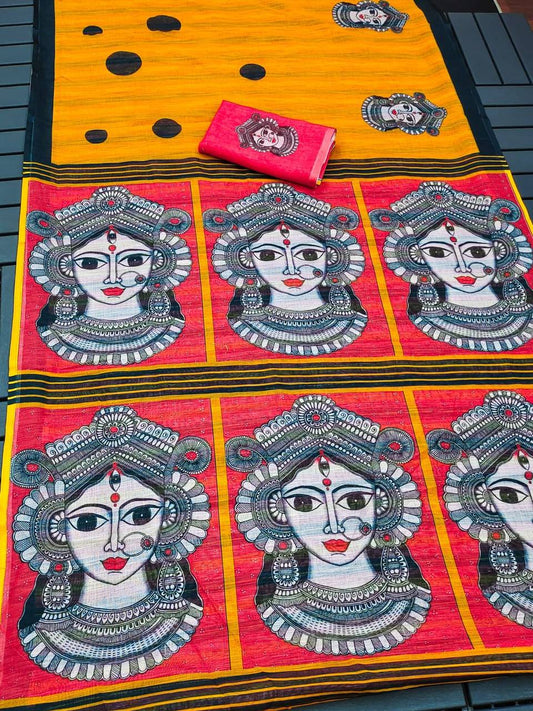 Red Devi – Durga Puja Special Linen Saree  SA825-1032