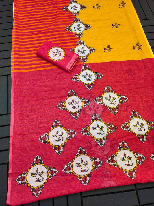 Red Devi – Durga Puja Special Linen Saree  SA825-1033