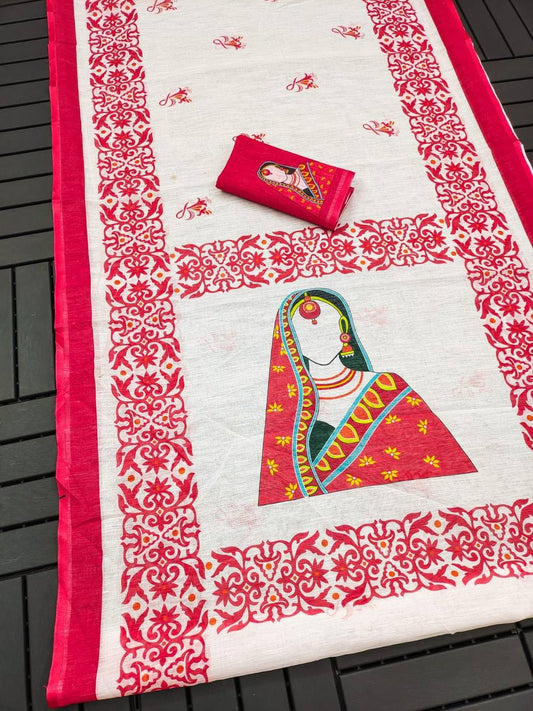Red Devi – Durga Puja Special Linen Saree  SA825-1036