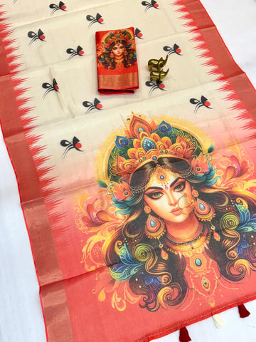Red Devi – Durga Puja Special Linen Saree  SA825-1038
