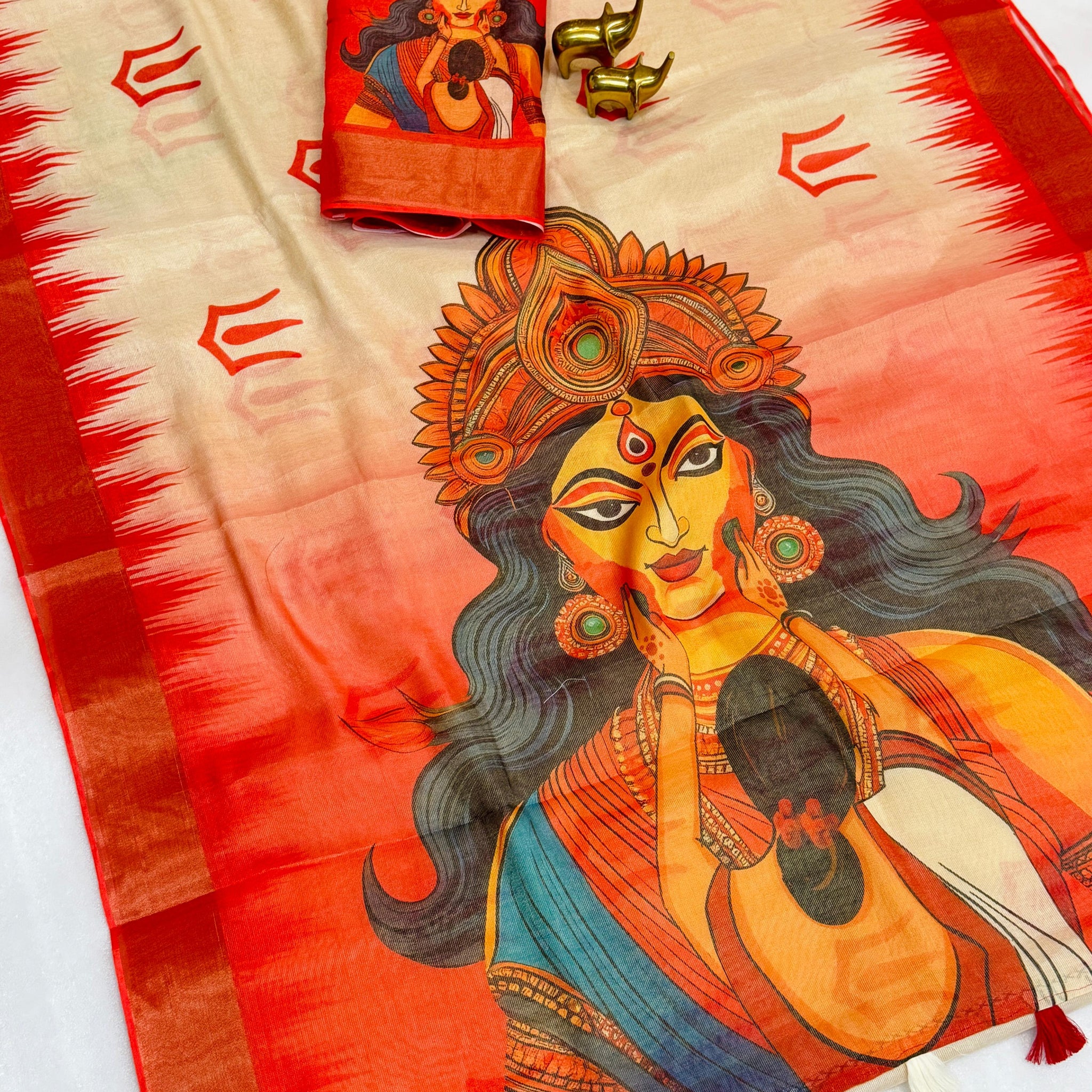 Red Devi – Durga Puja Special Linen Saree  SA825-1039