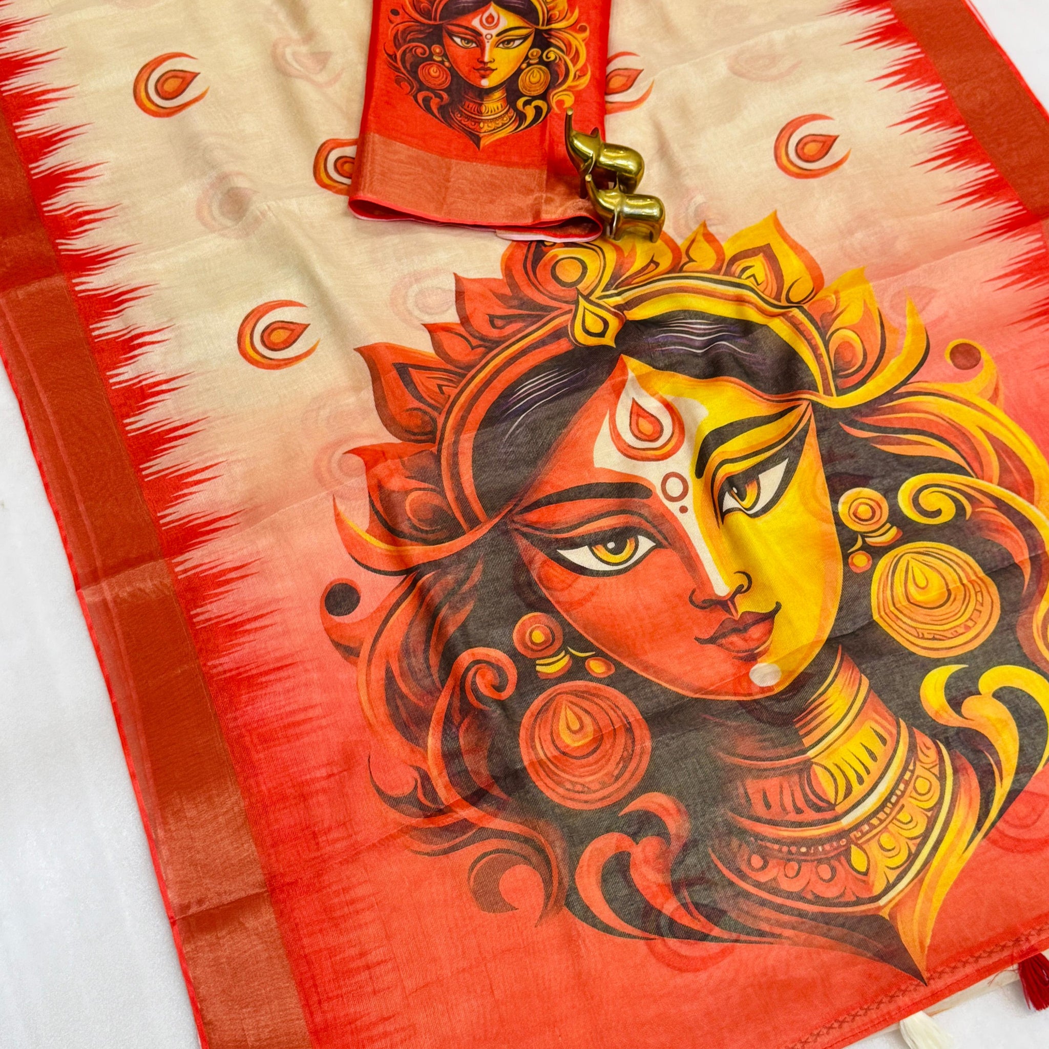 Red Devi – Durga Puja Special Linen Saree  SA825-1040