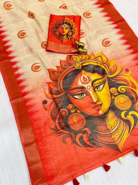 Red Devi – Durga Puja Special Linen Saree  SA825-1040